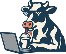 Dairyland Digital logo: a cow in sunglasses sipping a drink at a laptop